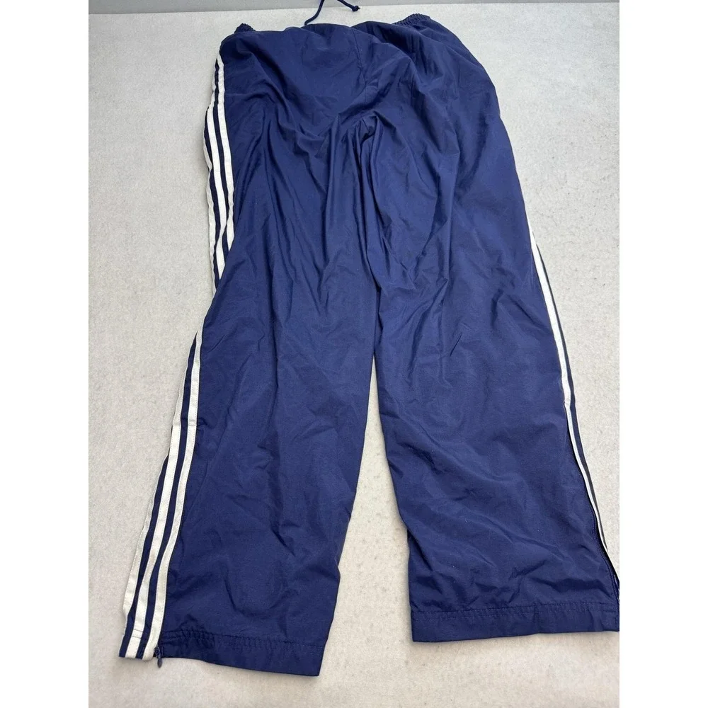 VTG Adidas Track Pants Mens Large Blue Nylon 3 Stripe Lined Zip Ankle Athletic